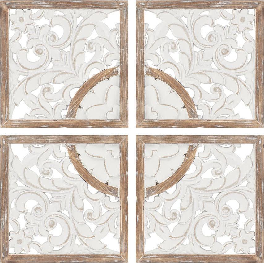 Arwen Medallion Wood Wall Decor 4 Piece Set Natural & White Olliix.com