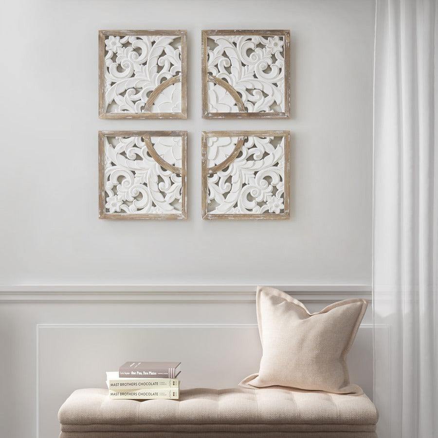 Arwen Medallion Wood Wall Decor 4 Piece Set Natural & White Olliix.com