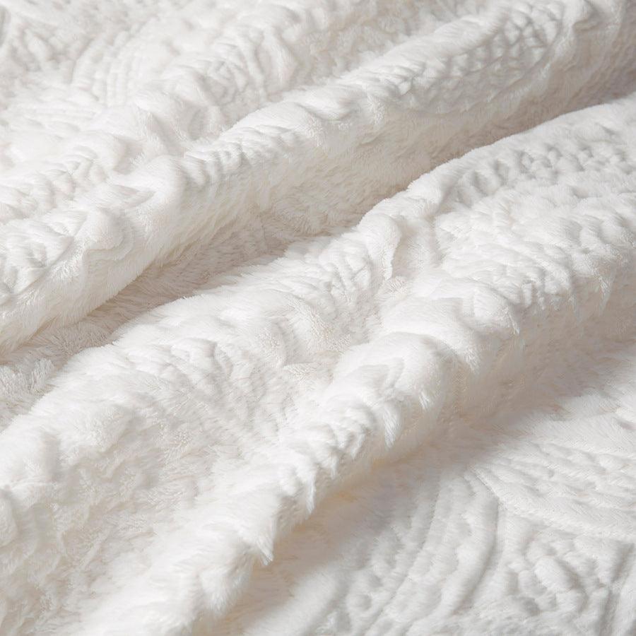 Arya 26 " W Embroidered Medallion Faux Fur Ultra Plush Comforter Mini Set Ivory Full/Queen Olliix.com