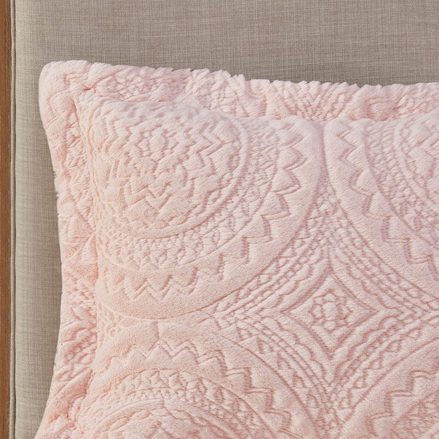 Arya Embroidered Medallion 26 " W Faux Fur Ultra Plush Comforter Mini Set Blush Full/Queen Olliix.com