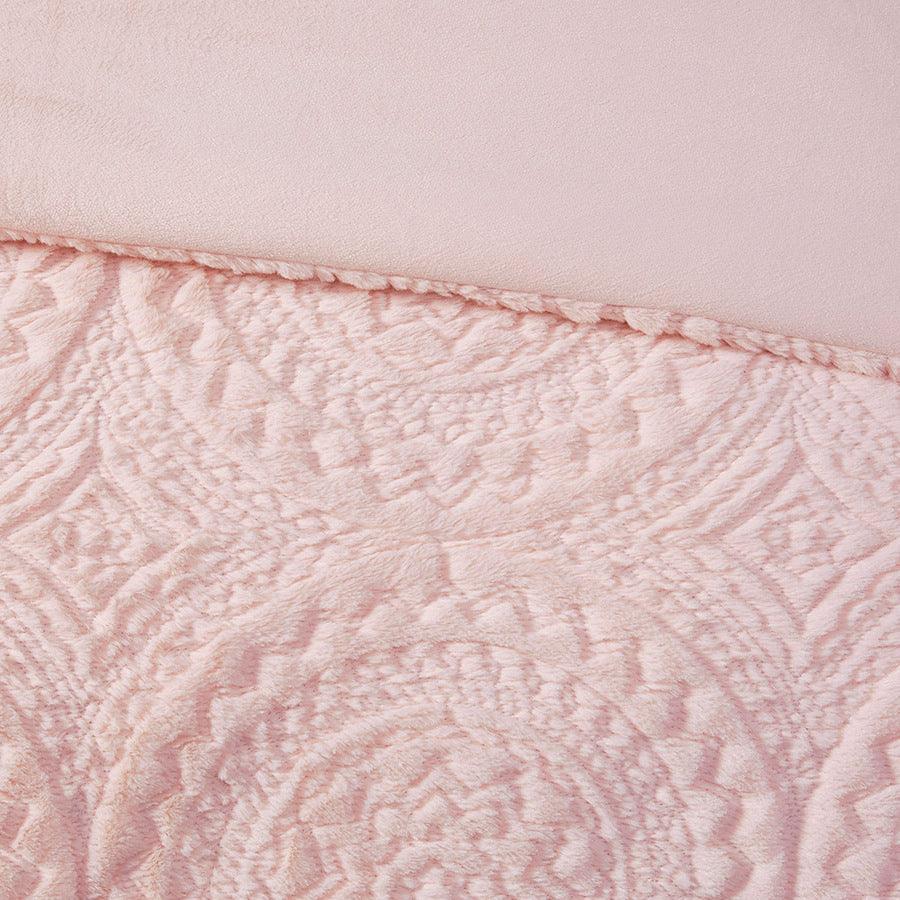 Arya Embroidered Medallion 26 " W Faux Fur Ultra Plush Comforter Mini Set Blush Full/Queen Olliix.com