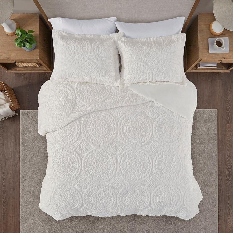 Arya Embroidered Medallion Faux Fur Ultra Plush Duvet Cover Set King Ivory Olliix.com