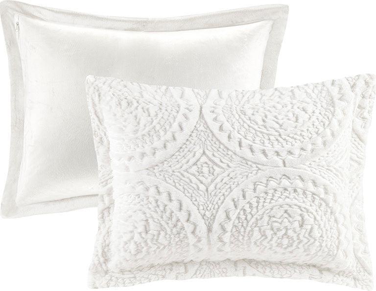 Arya Embroidered Medallion Faux Fur Ultra Plush Duvet Cover Set King Ivory Olliix.com