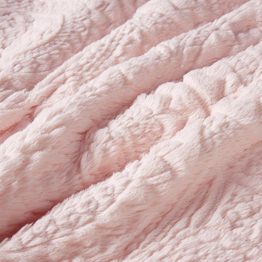 Arya Twin Embroidered Medallion Faux Fur Ultra Plush Comforter Mini Set Blush Olliix.com