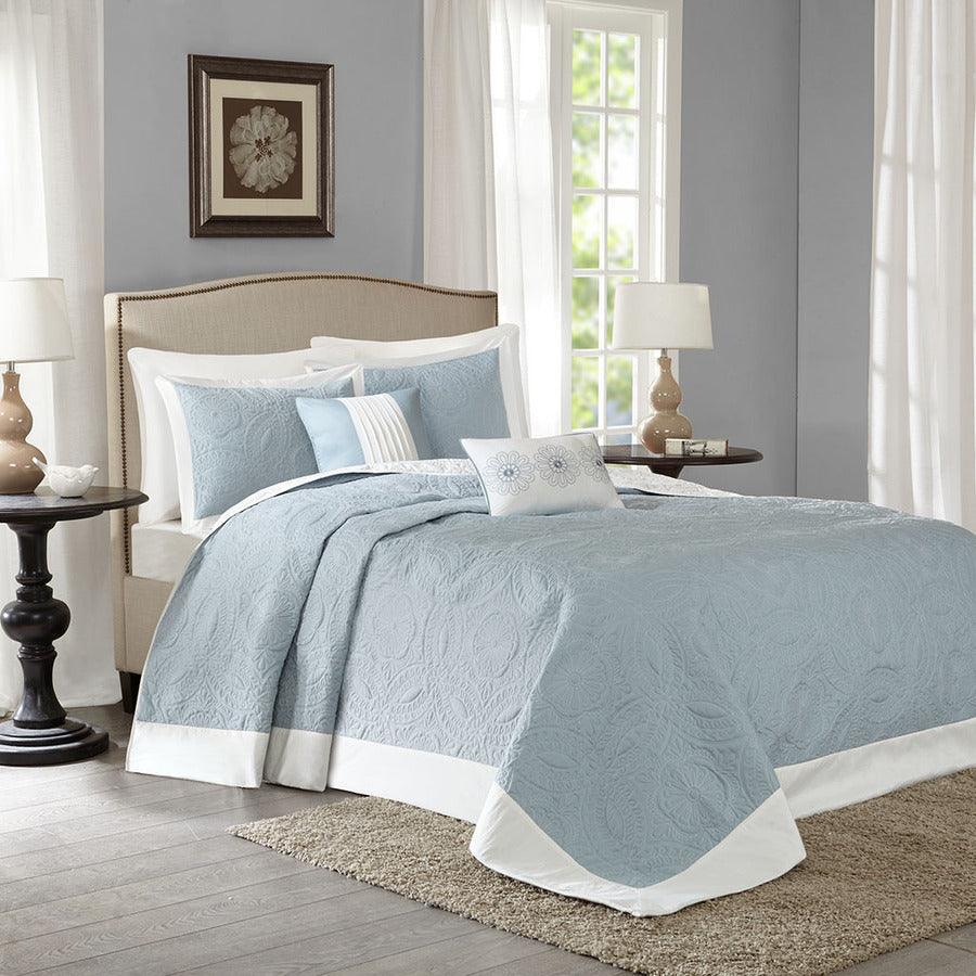 Ashbury King 5 Piece Reversible Bedspread Set Blue Olliix.com