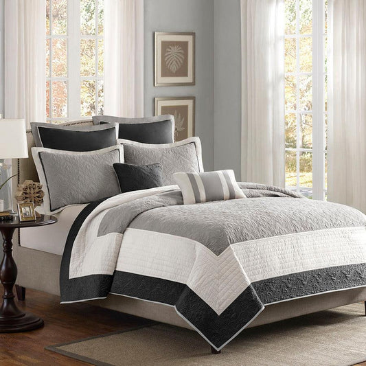 Attingham King/California King 7 Piece Reversible Coverlet Set Black Olliix.com