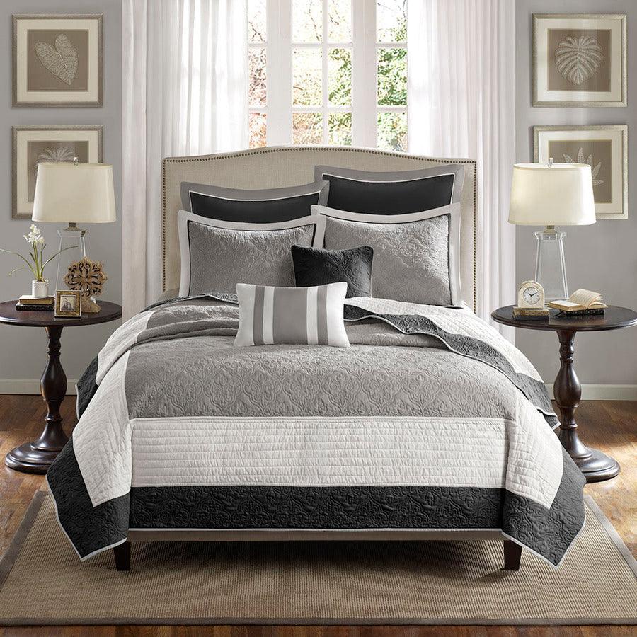 Attingham King/California King 7 Piece Reversible Coverlet Set Black Olliix.com