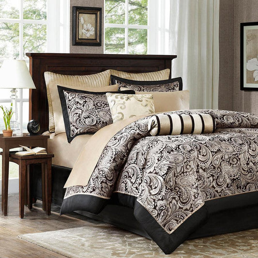 Aubrey 12 Piece Complete Bed Set Black Cal King Olliix.com