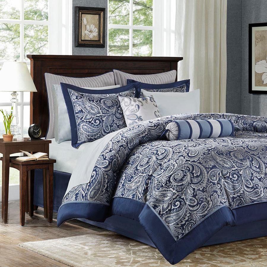 Aubrey 12 Piece Complete Bed Set Navy King Olliix.com