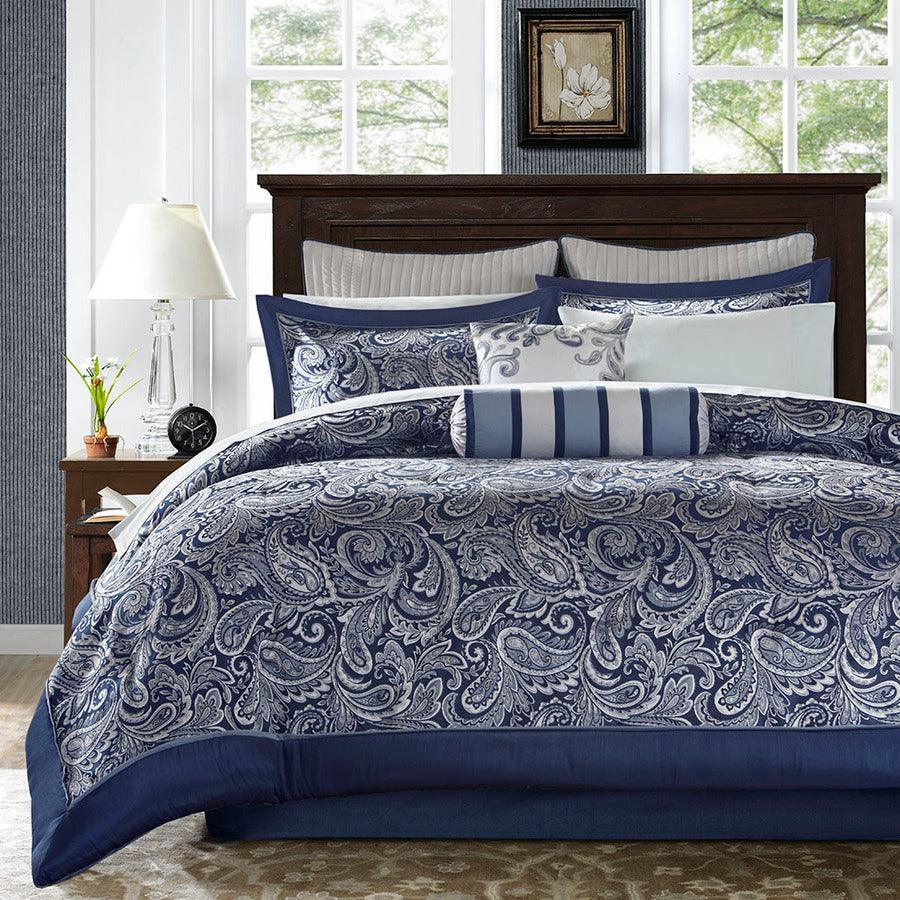 Aubrey 12 Piece Complete Bed Set Navy King Olliix.com