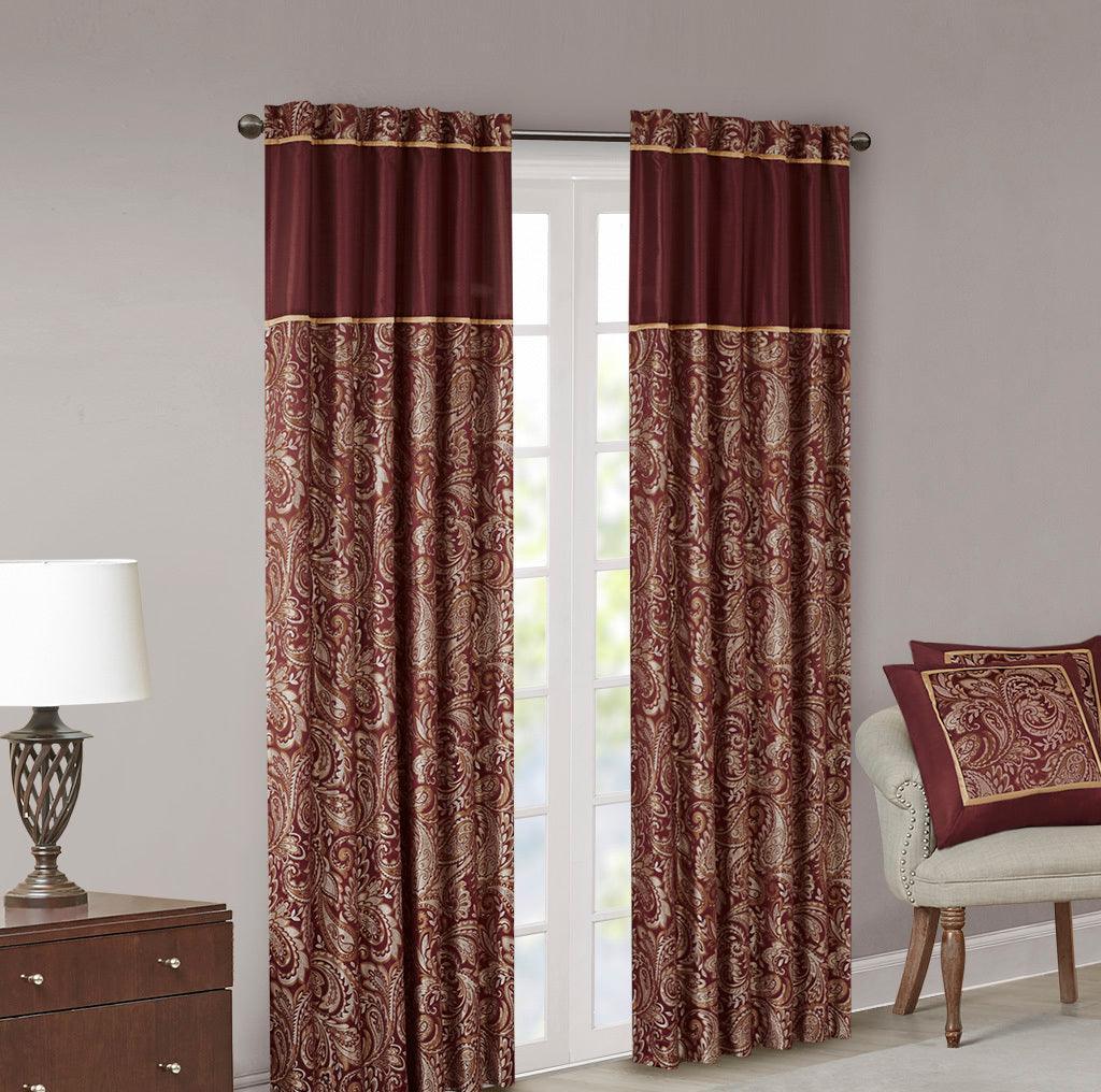 Aubrey 84" Jacquard Panel Pair Burgundy Olliix.com