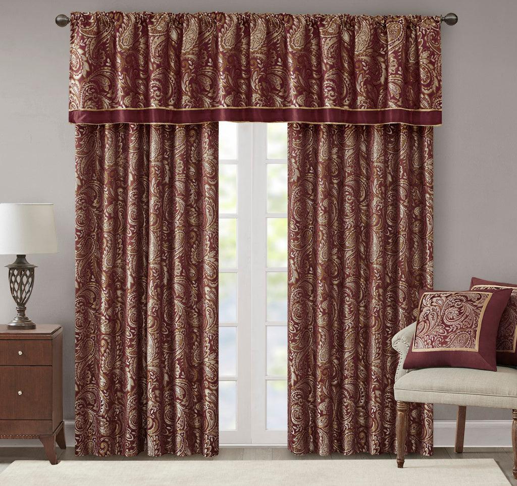 Aubrey 84" Jacquard Panel Pair Burgundy Olliix.com