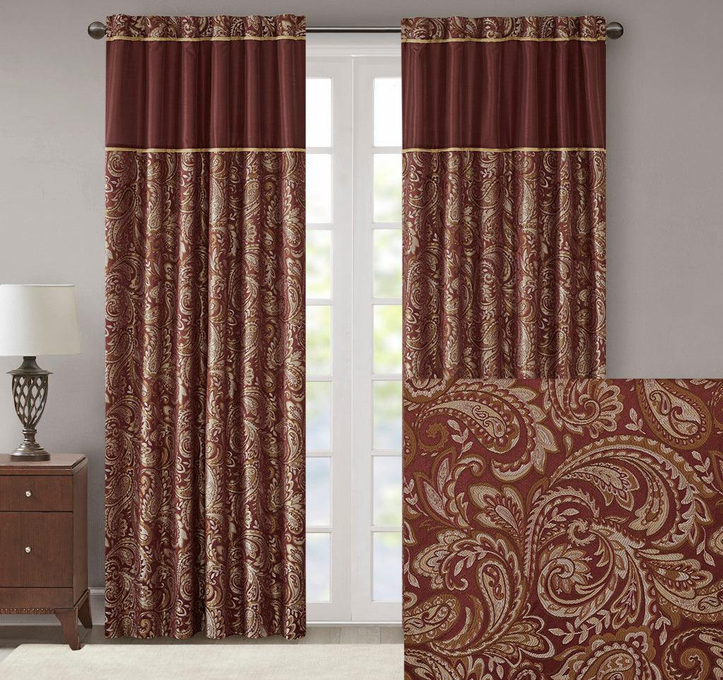 Aubrey 84" Jacquard Panel Pair Burgundy Olliix.com