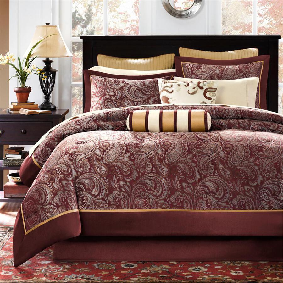 Aubrey California King 12 Piece Complete Bed Set Red Olliix.com