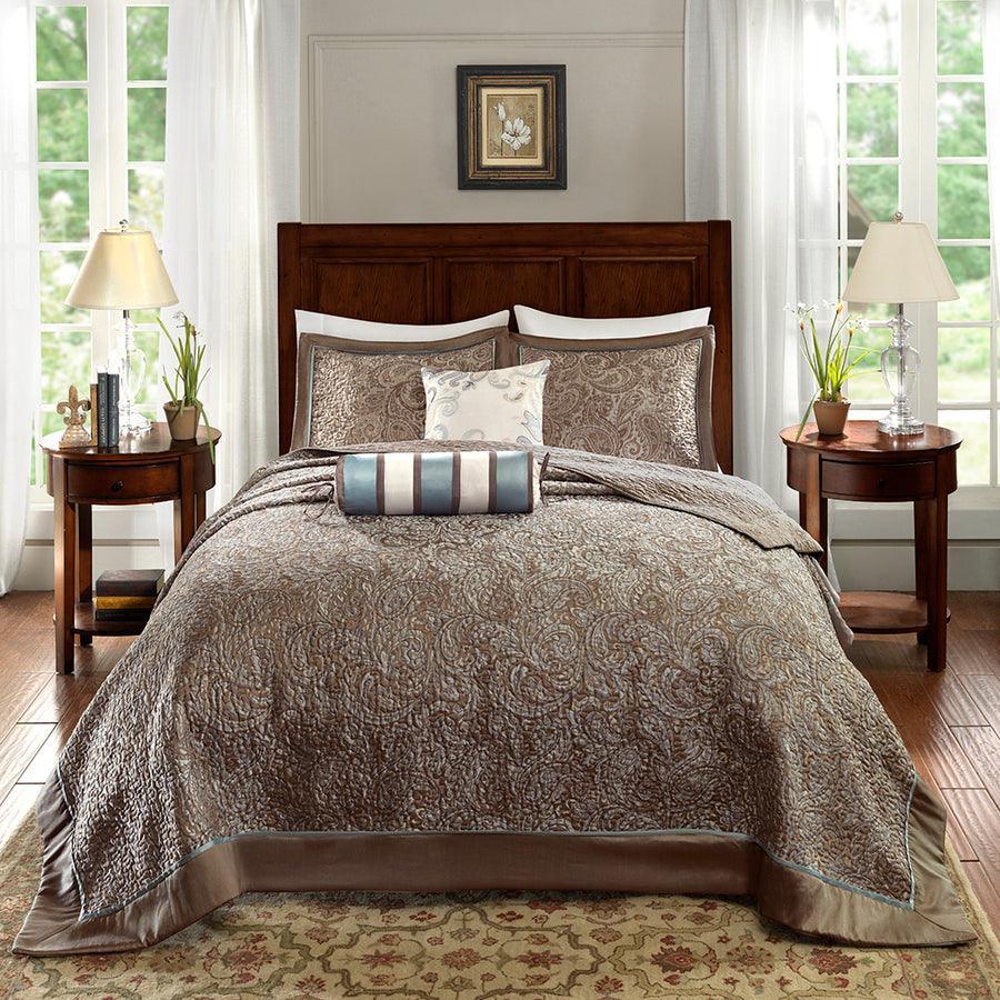 Aubrey King 5 Piece Reversible Jacquard Bedspread Set Blue Olliix.com