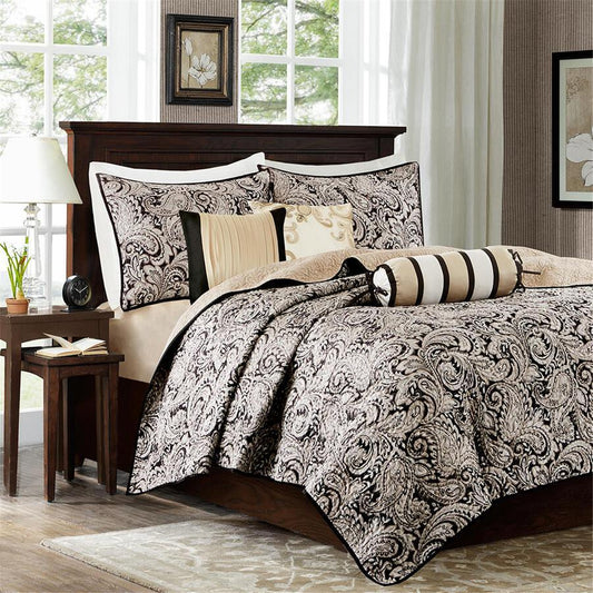 Aubrey King/California King 6 Piece Reversible Coverlet Set Black Olliix.com