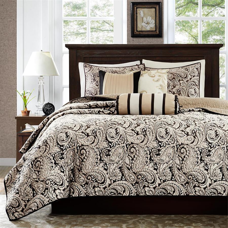 Aubrey King/California King 6 Piece Reversible Coverlet Set Black Olliix.com