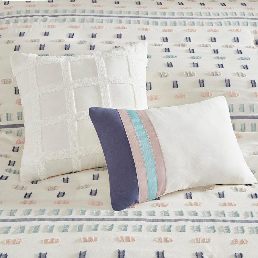 Auden Modern 5 Piece Cotton Jacquard Duvet Cover Set Full/Queen Aqua Olliix.com