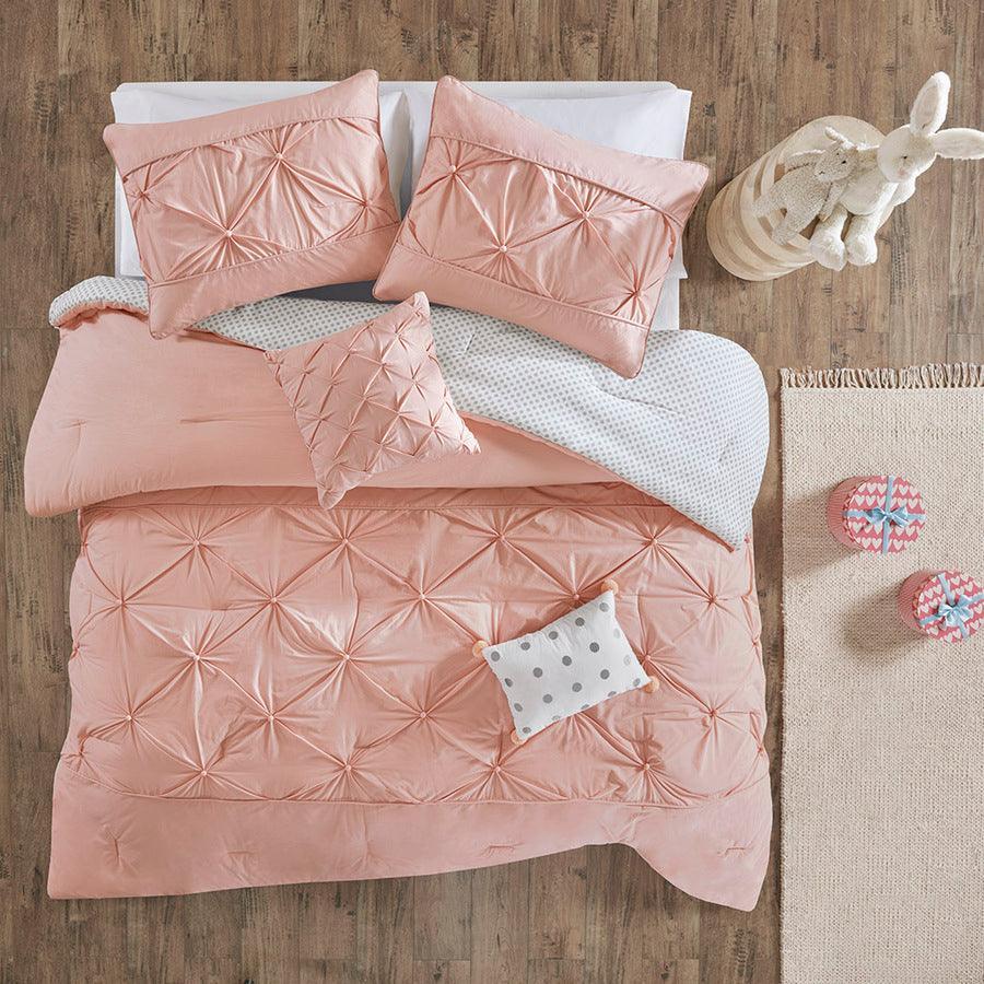 Aurora Casual Cotton Reversible Comforter Set Blush Twin Olliix.com