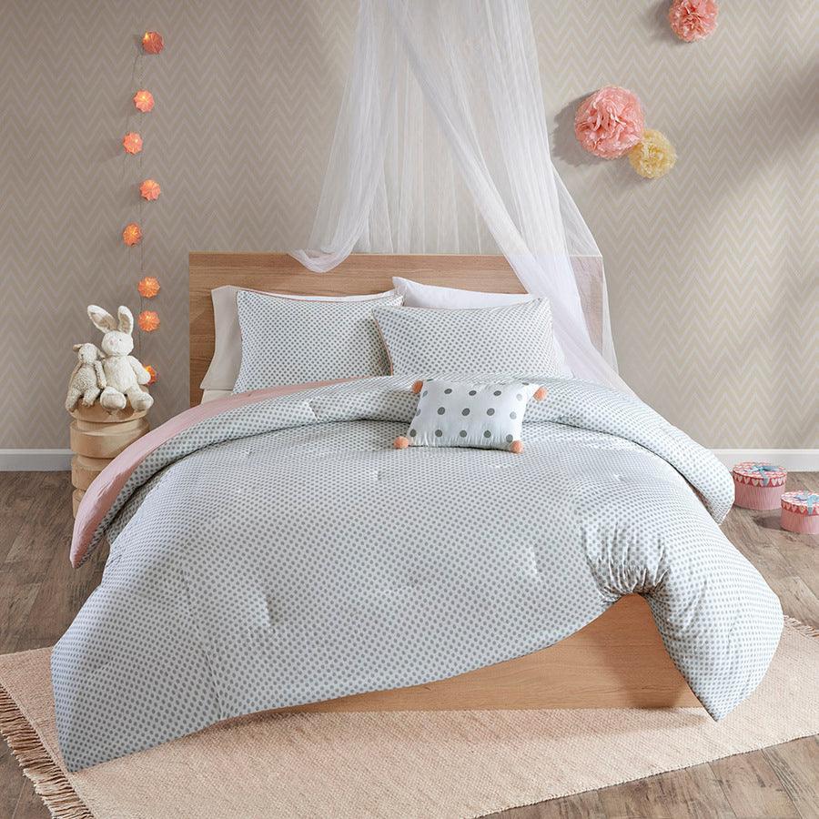 Aurora Casual Cotton Reversible Comforter Set Blush Twin Olliix.com