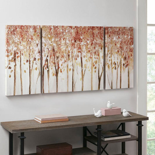 Autumn Forest 3 Piece Canvas Art Palette Knife Embellishment Red Olliix.com