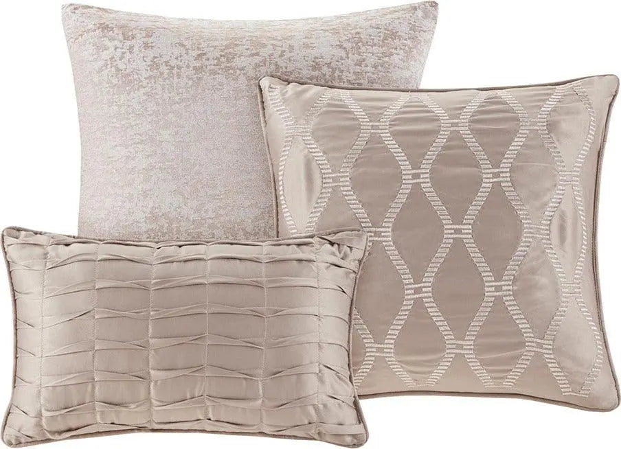 Ava Cottage 7 Piece Chenille Jacquard Comforter Set Taupe Cal King Olliix.com