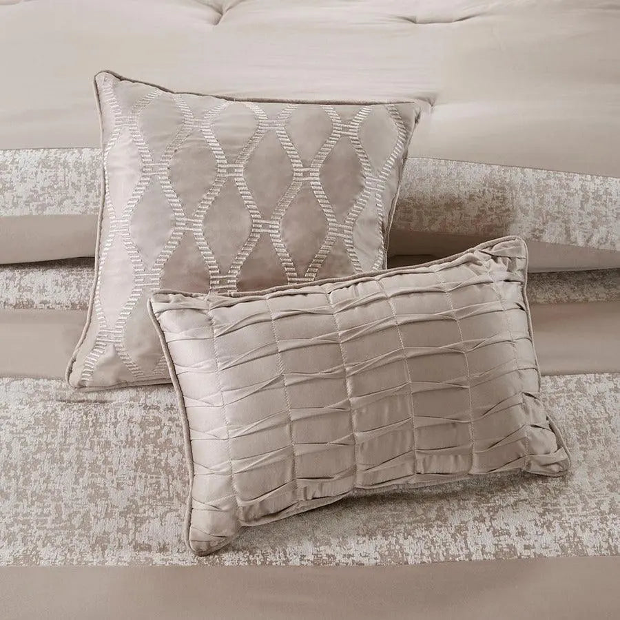 Ava Cottage 7 Piece Chenille Jacquard Comforter Set Taupe Cal King Olliix.com