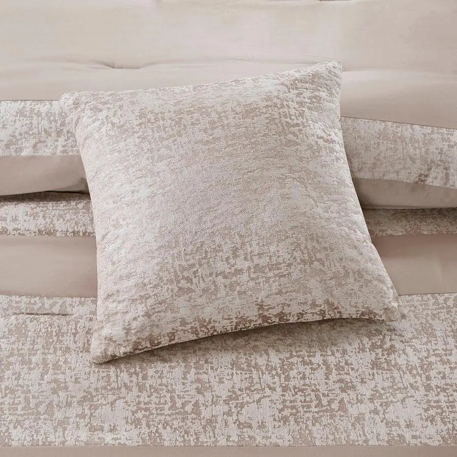 Ava Cottage 7 Piece Chenille Jacquard Comforter Set Taupe Cal King Olliix.com