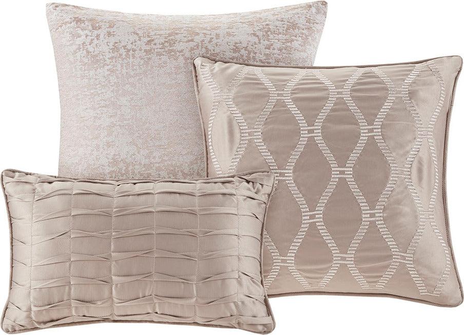 Ava Glam 7 Piece Chenille Jacquard Comforter Set Taupe King Olliix.com