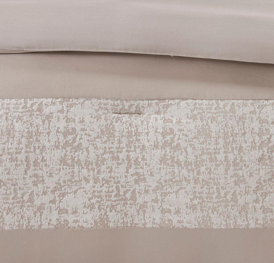 Ava Glam 7 Piece Chenille Jacquard Comforter Set Taupe King Olliix.com