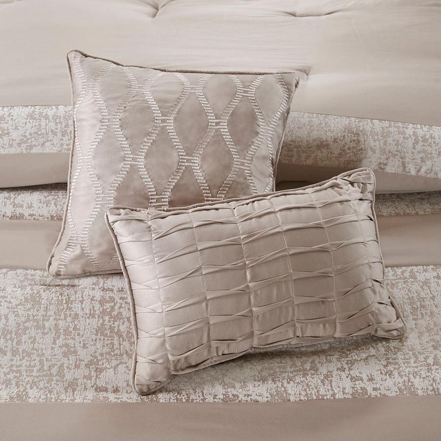 Ava Glam 7 Piece Chenille Jacquard Comforter Set Taupe King Olliix.com