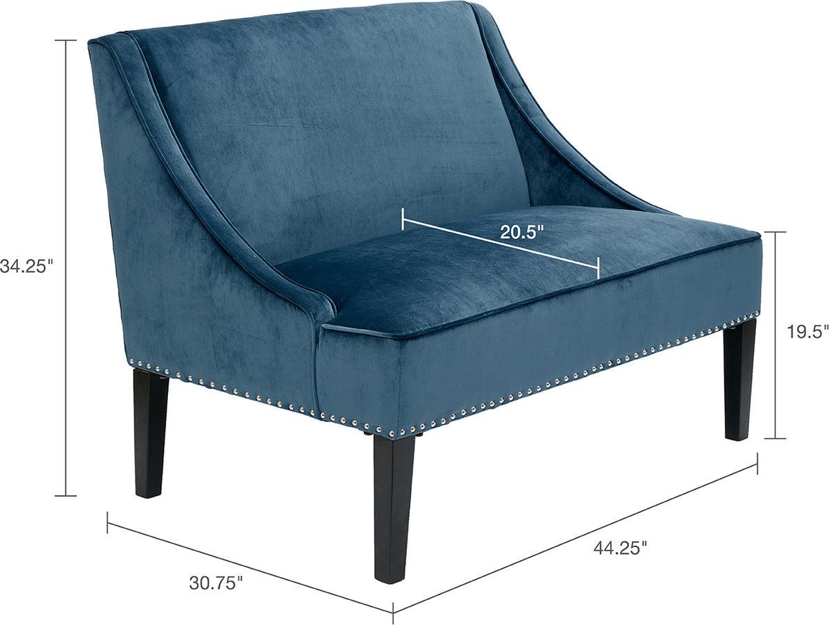 Avalon Transitional Swoop Arm Settee 44.25"W x 30.75"D x 34.25"H Blue & Brown Olliix.com