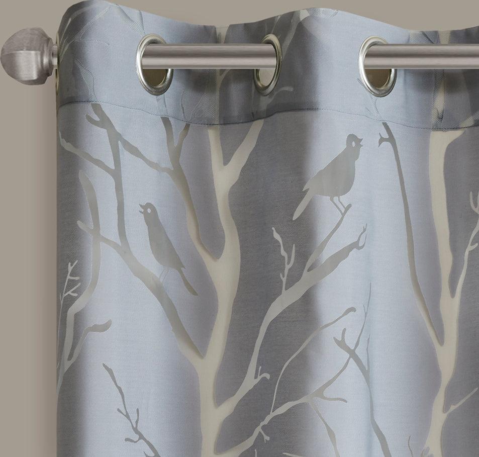 Averil 63" Grommet Top Sheer Bird on Branches Burnout Window Curtain Gray Olliix.com