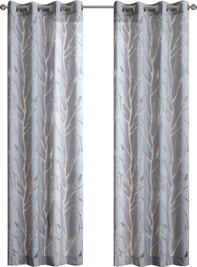 Averil 63" Grommet Top Sheer Bird on Branches Burnout Window Curtain Gray Olliix.com