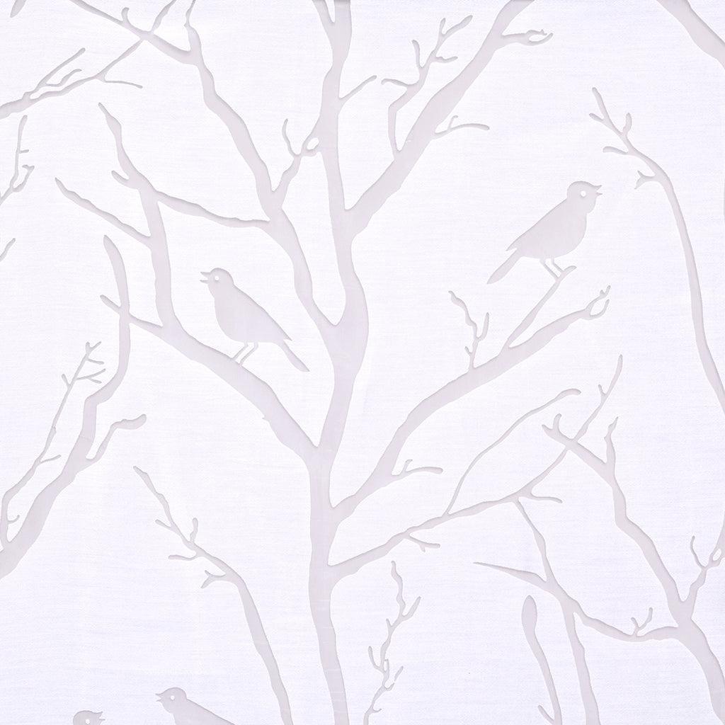 Averil 63" Grommet Top Sheer Bird on Branches Burnout Window Curtain White Olliix.com