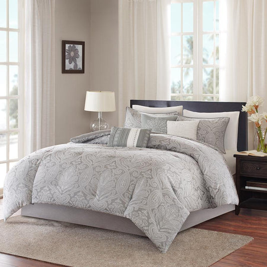 Averly Global Inspired 7 Piece Comforter Set Gray Cal King Olliix.com