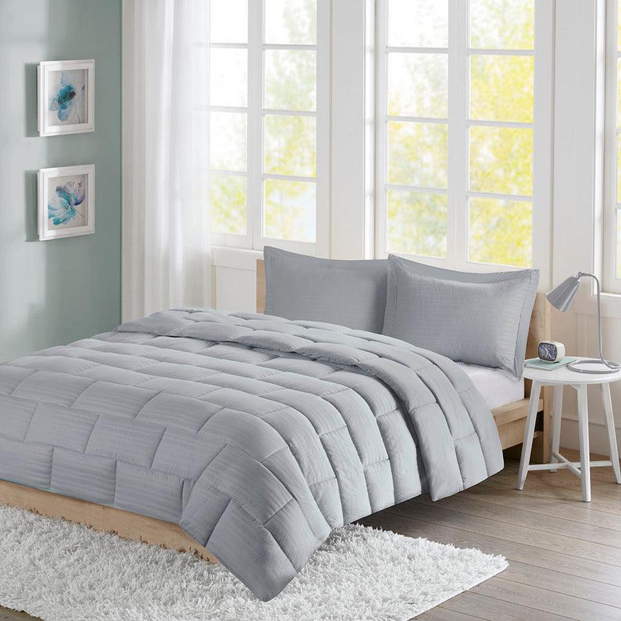 Avery Seersucker Down Alternative Comforter Mini Set Gray Full/Queen Olliix.com