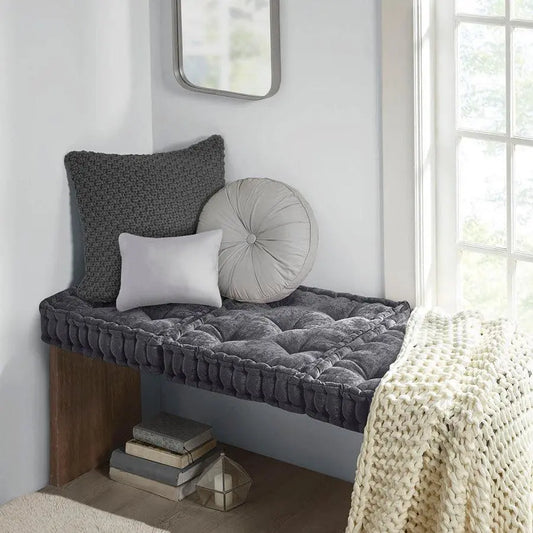 Azza Poly Chenille Square Floor Pillow Cushion Charcoal Olliix.com