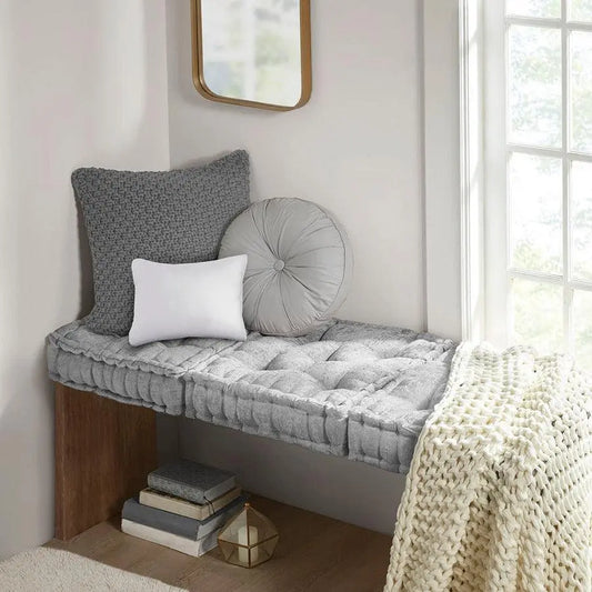 Azza Poly Chenille Square Floor Pillow Cushion Gray Olliix.com