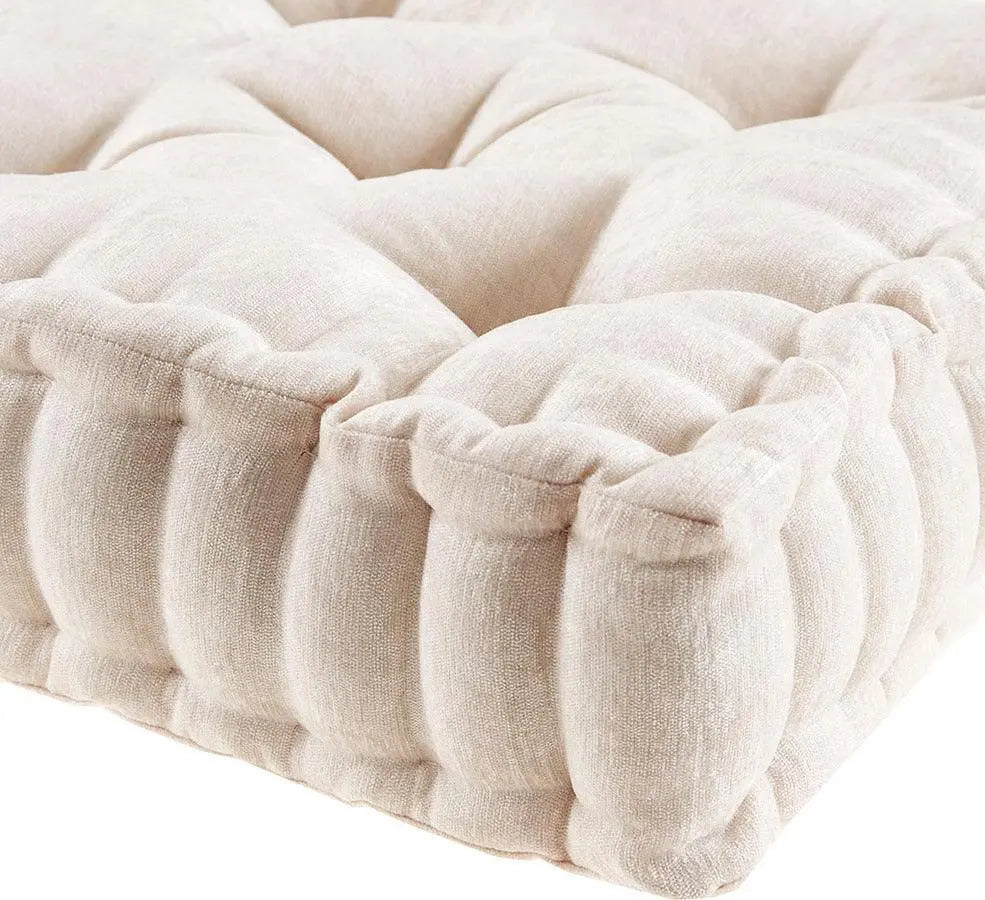 Azza Poly Chenille Square Floor Pillow Cushion Ivory Olliix.com