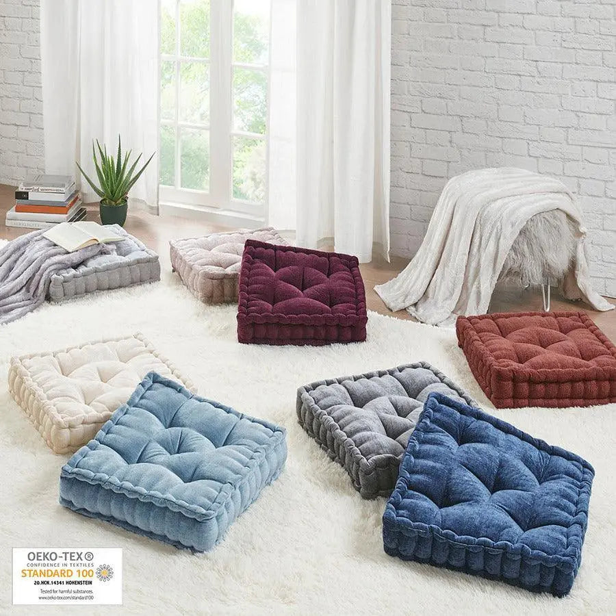 Azza Poly Chenille Square Floor Pillow Cushion Ivory Olliix.com
