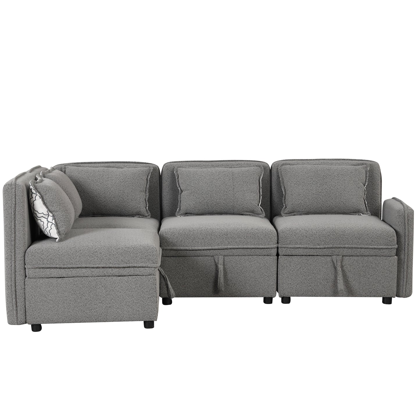 122.8" Convertible Modular Minimalist Sofa Free Combination 4 Seater Sofa Chenille Fabric Sectional sofa with 5 Pillows for Living Room, Office, Apartment, Small Space, Gray House to Home Furnishings LLC