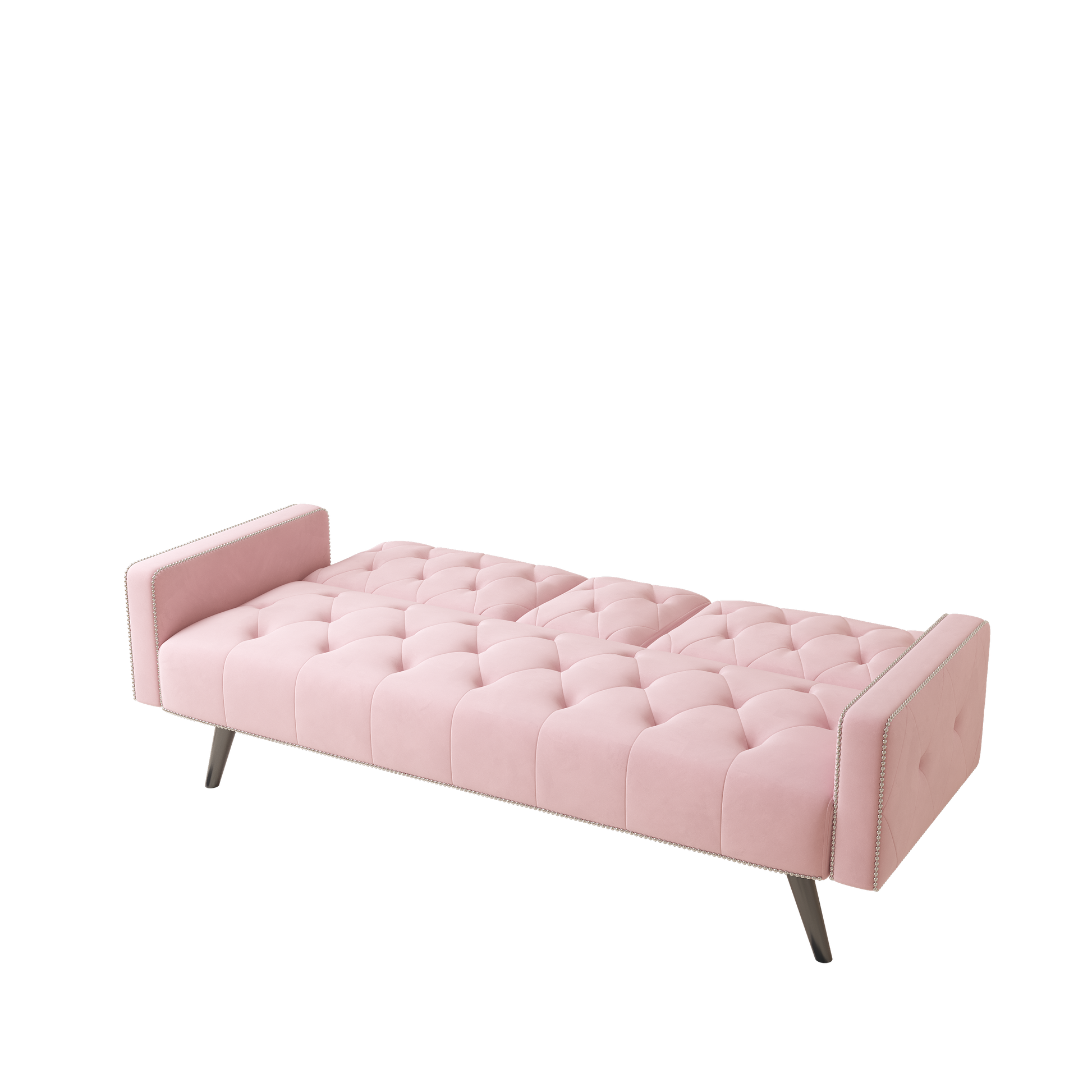 1730 Sofa Bed Armrest with Nail Head Trim with Two Cup Holders 72" Premium Pink Velvet  Sofa for Small Spaces House to Home Furnishings LLC