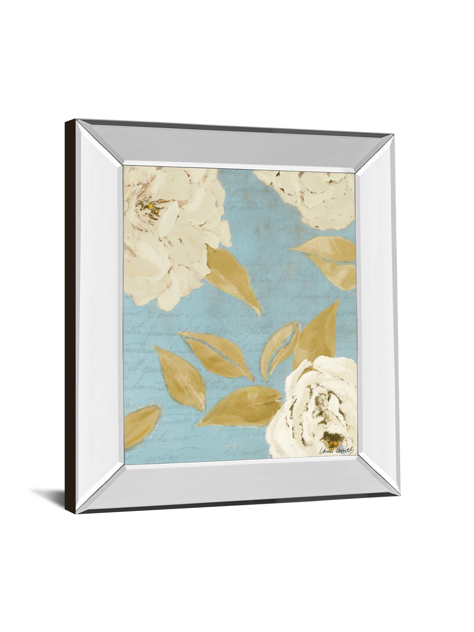 Scripted Poetic Peonies I By Lanie Loreth - Mirror Framed Print Wall Art - Blue Classy Art