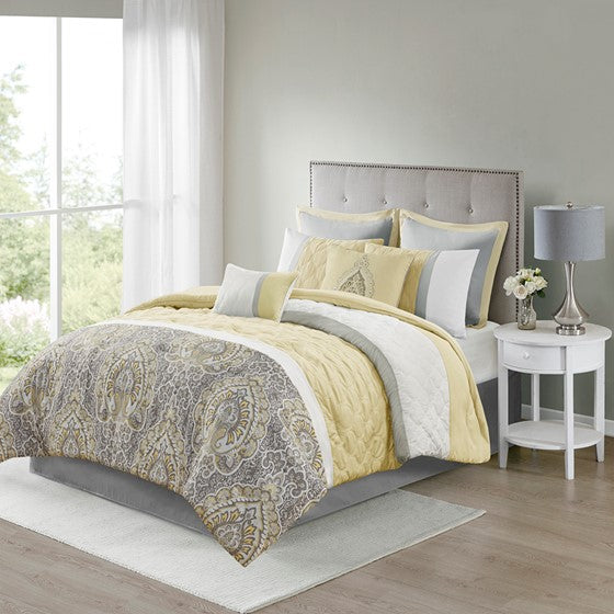 8 Piece Comforter Set Yellow King Olliix.com