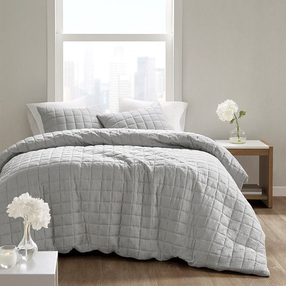 3 Piece Quilt Top Comforter Mini Set Grey Full/Queen Olliix.com