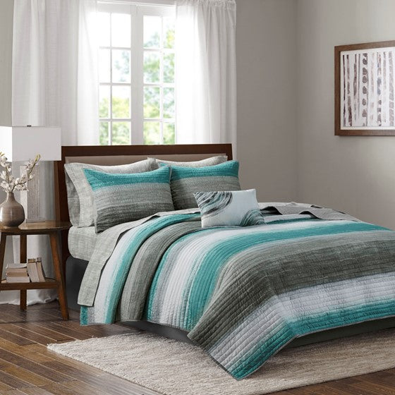 8 Piece Quilt Set with Cotton Bed Sheets Aqua Olliix.com