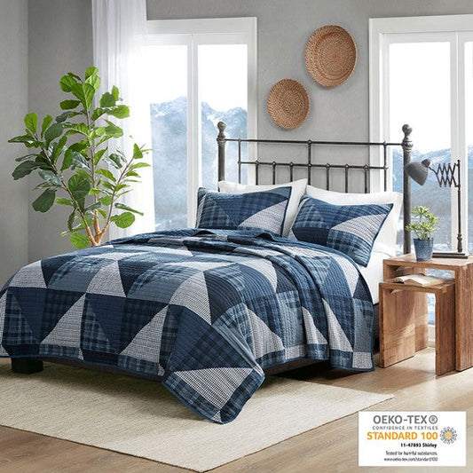 Olsen 3 Piece Oversized Cotton Quilt Set Blue Cal King Olliix.com