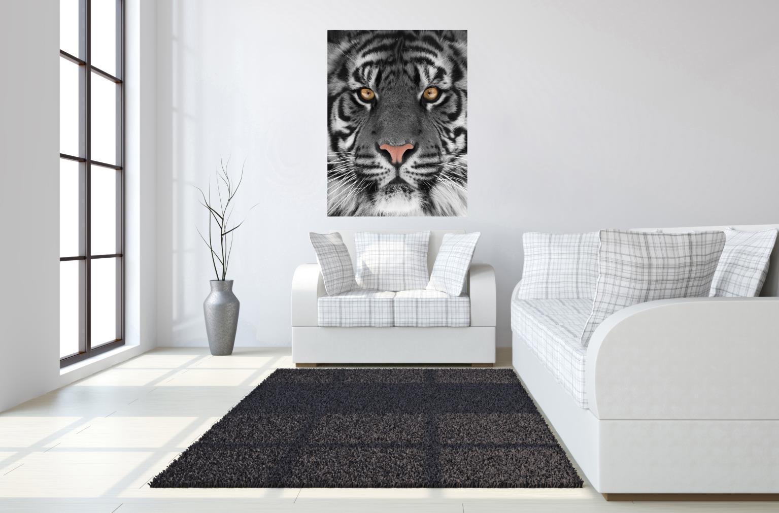 Floating Tempered Glass With Foil Tiger - Dark Gray Classy Art