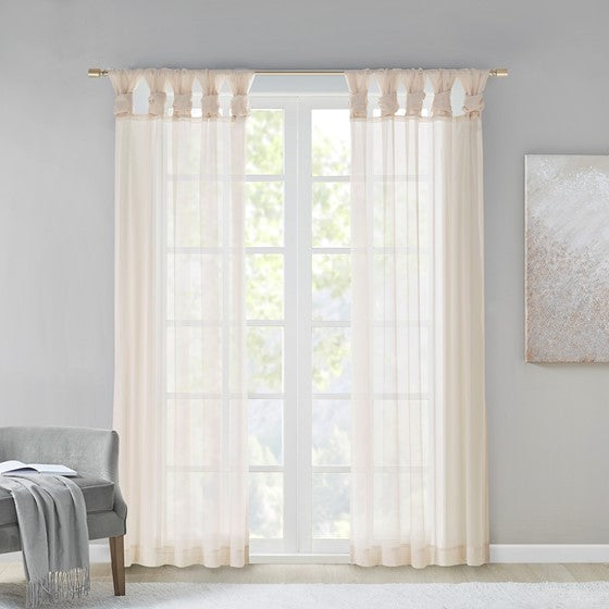 Twisted Tab Voile Sheer Window Pair Ivory Olliix.com